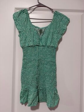 No Boundaries Green Smocked Mini Dress